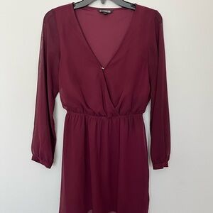 Express Red Long Sleeve V-Neck Sundress